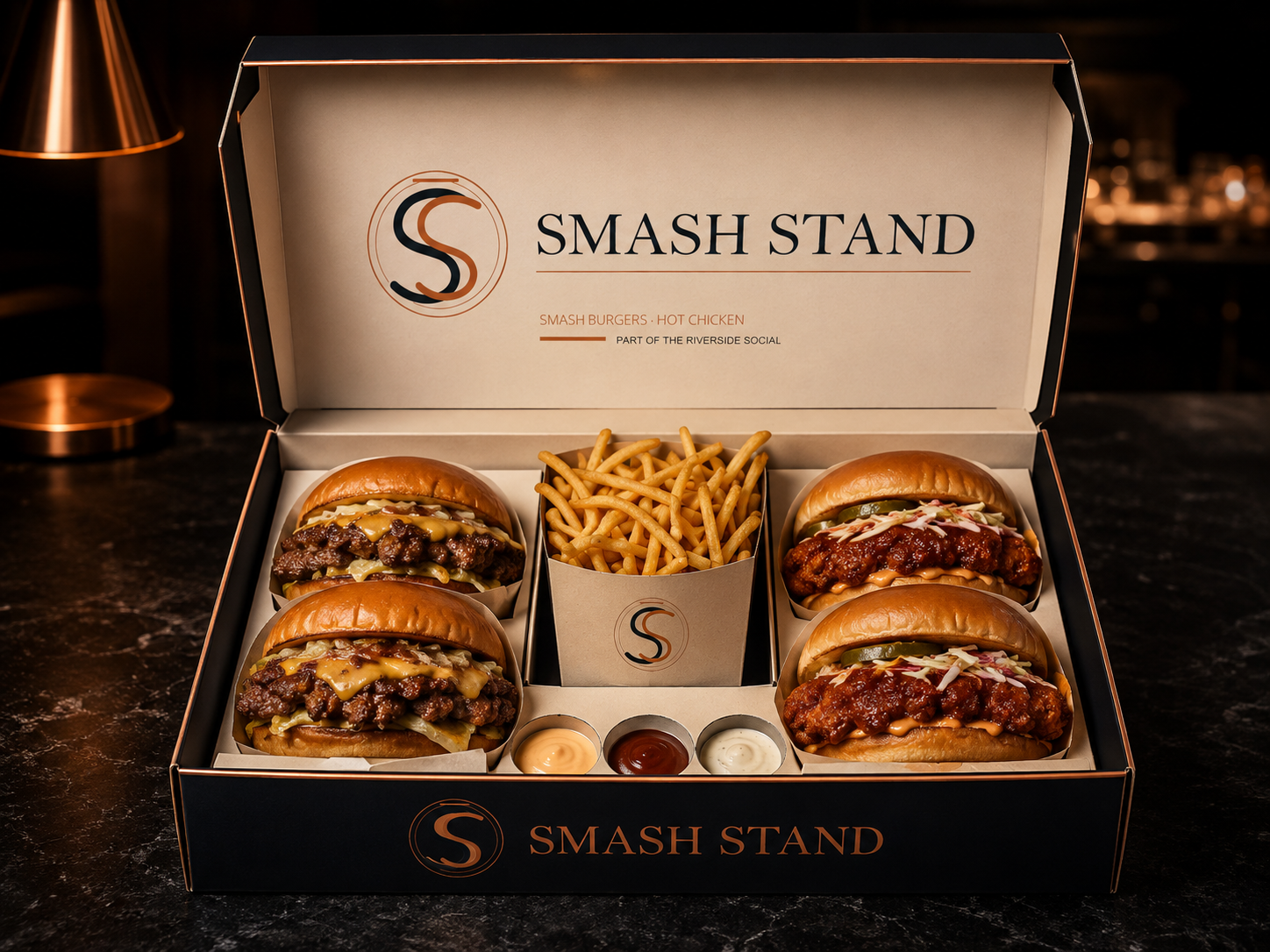 Smash Stand signature food and packaging